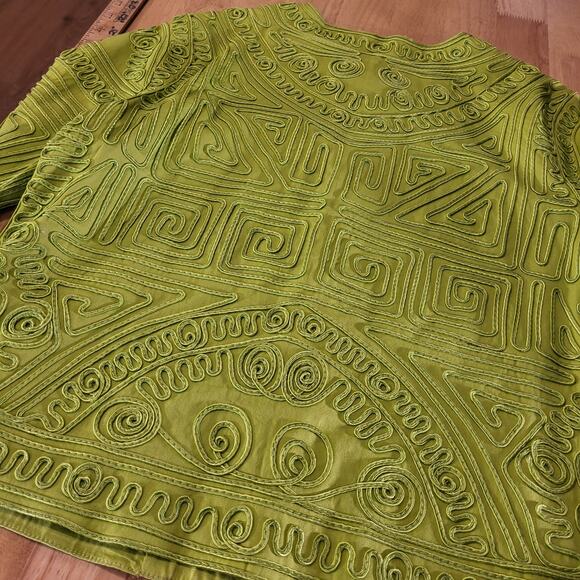 Joni B. Vintage Green Piped Button Front Long Sleeve Embellished 19" P2P - Picture 13 of 13